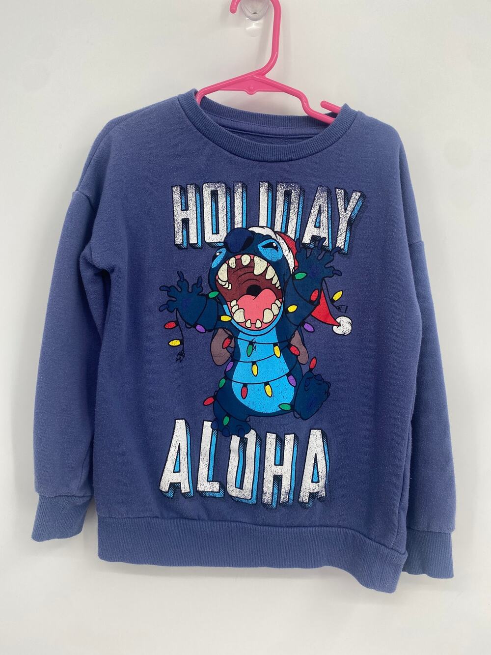 Disney Stitch Holiday Aloha Christmas Sweatshirt Pullover Blue size 7